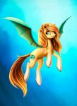 blonde_hair cutie_mark equid eyelashes fan_character female feral gradient_background green_eyes hair hasbro hi_res l1nkoln mammal membrane_(anatomy) membranous_wings my_little_pony simple_background smile solo wings