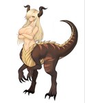 biped bipedal_taur blonde_hair breasts brown_body claws crossed_arms female hair horn looking_at_viewer navel nipples nude solo standing tail yellow_eyes sookmo mythology dragon dragon_taur mythological_creature mythological_scalie scalie taur 2024 hi_res