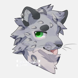 ambiguous_form black_nose blep ear_piercing fur green_eyes grey_body grey_fur inner_ear_fluff looking_away male markings piercing pink_tongue simple_background solo spots spotted_markings tongue tongue_out tuft whiskers white_background fnight9 felid mammal pantherine snow_leopard 1:1 colored digital_drawing_(artwork) digital_media_(artwork) hi_res shaded