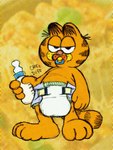 ageplay anthro baby_bottle clean_diaper clothed clothing diaper diaper_only fur holding_baby_bottle male object_in_mouth orange_body orange_fur pacifier pacifier_in_mouth roleplay simple_background solo standing topless wearing_diaper yellow_background cheezdipz garfield_(series) garfield_the_cat domestic_cat felid feline felis mammal 2024 3:4 hi_res