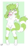 3_toes 4_fingers adolescent anthro anthrofied black_nose breasts cheek_tuft chest_tuft crotch_tuft facial_tuft featureless_breasts featureless_crotch feet female fingers flower fur gesture green_body green_eyes green_fur green_hair hair hand_gesture looking_at_viewer misleading_thumbnail navel open_mouth plant pokemorph simple_background solo teeth toes tongue tuft v_sign white_body white_fur young young_anthro young_female joeri_kunisaki nintendo pokemon niima_(shaymin) domestic_ferret generation_4_pokemon hybrid legendary_pokemon mammal mustelid musteline pokemon_(species) shaymin sky_forme_shaymin true_musteline weasel hi_res