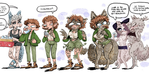 6_breasts alcohol anthro beer beverage breasts female gender_transformation hair holidays male mtf_transformation multi_breast potion supernumerary_breasts text transformation transformation_potion transformation_sequence white_hair bubbalossom halloween mythology canid canine human humanoid mammal mythological_canine mythological_creature werecanid werecanine werecreature werewolf english_text hi_res