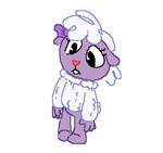 anthro bottomless bow_ribbon chibi clothed clothing eyelashes featureless_crotch female front_view medium_hair simple_background solo standing sweater sweater_only teeth topwear topwear_only myrant happy_tree_friends lammy_(htf) bovid caprine mammal sheep 2023 low_res