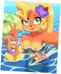 accessory activision anthro bandicoot bikini blep blonde_hair blue_eyes breasts brown_eyes buckteeth butt chip_'n_dale_rescue_rangers clothed clothing coco_bandicoot crash_bandicoot_(series) crossover disney female flower flower_in_hair fur gadget_hackwrench genitals gesture green_eyes group hair hair_accessory hand_gesture hi_res inflatable inner_tube kempferzero long_hair looking_at_viewer mammal marsupial mouse murid murine navel nickelodeon nipples one-piece_swimsuit open_mouth open_smile partially_submerged plant pussy rodent rubber_duck sandy_cheeks sciurid selfie size_difference smile spongebob_squarepants swimming swimwear teeth third-party_edit tongue tongue_out tree_squirrel v_sign water wet wet_body wet_fur