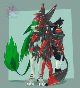 4_ears anthro black_body black_feathers black_fur blue_eyes claws drone feathered_wings feathers feet fingers fur genitals glistening goo_transformation green_body green_eyes green_feathers group hair latex latex_transformation liquid_latex male male/male mind_control multi_ear multicolored_body nude null_bulge penis red_body simple_background standing tail tentacles toe_claws toes tongue tongue_out transformation trio white_body white_fur winged_arms wings yporolsya gigamen neki avali avian mammal absurd_res hi_res