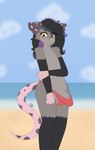 anthro arm_grab balls beach biped black_hair blue_hair blush clothed clothing cloud erection erection_under_clothing femboy fur genitals grey_body grey_fur hair looking_down male nervous_smile panties penis purple_hair seaside solo standing tenting topless underwear max_draws notde_(character) american_opossum mammal marsupial virginia_opossum absurd_res digital_media_(artwork) hi_res portrait three-quarter_portrait