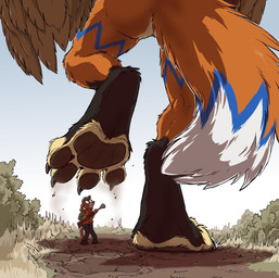debris duo female hunter imminent_crush implied_nudity larger_female macro male male/female micro size_difference smaller_male wilderness wings tirrel
