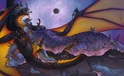 3_toes anal anal_penetration anal_vore animal_genitalia anus belly black_body black_hole blood blood_in_ass bodily_fluids claws cloud death ear_piercing eating feet feral genital_fluids genitals gore gore_focus group horn killing male masturbation melting melting_flesh membrane_(anatomy) membranous_wings outside pain penetration penile penis piercing scales scared sky slime tail toes vore wet wings wounded yellow_belly yellow_eyes firael european_mythology hasbro magic:_the_gathering mythology wizards_of_the_coast nicol_bolas specterdragon toxrill_the_slug dragon gastropod mollusk mythological_creature mythological_scalie scalie slug western_dragon absurd_res hi_res