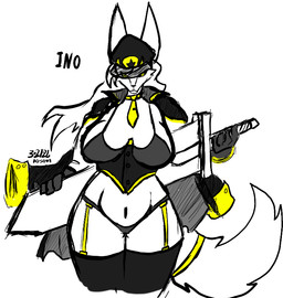 accessory anthro armor big_breasts bikini_armor breasts choker clothing curvy_figure death_stare dominant dominant_female female fur garter_straps giant_sword glowing glowing_eyes hat headgear headwear jewelry legwear melee_weapon military military_cap military_uniform muscular muscular_female necklace necktie solo sword sword_on_back thigh_highs thong unconvincing_armor underwear uniform voluptuous voluptuous_female weapon weapon_on_back white_body white_fur wide_hips kusama arctic_fox canid canine fox mammal true_fox