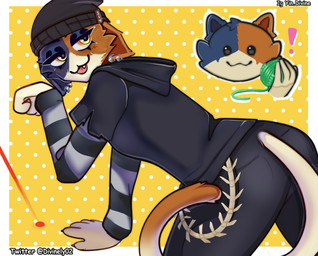 5_fingers anthro beanie black_bottomwear black_clothing black_hoodie black_pants black_topwear border bottomwear butt clothing dotted_background ear_piercing exclamation_point female fingers fur hat headgear headwear hoodie laser_pointer male mottled multicolored_body multicolored_fur pants pattern_background piebald piercing simple_background solo text topwear white_border yarn divinely02 epic_games fortnite twitter meow_skulls meowscles calico_cat domestic_cat felid feline felis mammal 2022 absurd_res artist_name hi_res brother_(lore) brother_and_sister_(lore) sibling_(lore) sister_(lore)