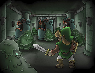 blonde_hair boots clothing footwear green_body hair hat headgear headwear male melee_weapon pointy_ears shield shoes sword weapon shinragod nintendo the_legend_of_zelda link goo_creature humanoid hylian zol_(tloz) hi_res