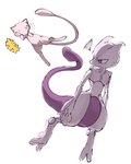 ambiguous_gender annoyed duo eyes_closed looking_back pink_body purple_eyes simple_background smile tail white_background white_body itz_smi73 nintendo pokemon generation_1_pokemon legendary_pokemon mew_(pokemon) mewtwo pokemon_(species) 4:5 hi_res