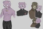 anthro blush brown_body duo eyewear glasses male male/male multiple_poses pose purple_body simple_background dolcibaldo unicorn_wars padre_(unicorn_wars) sargento_caricias bear mammal 2023 hi_res