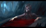 5_fingers anthro black_bars black_nose blood bodily_fluids brown_hair detailed_background female fingers hair solo juliathedragoncat canid canine canis domestic_dog mammal digital_media_(artwork)