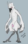 albino anthro balls beak feathers flaccid genitals male nude penis red_eyes simple_background solo tail thick_thighs thin_calves white_body white_feathers charbold asian_mythology east_asian_mythology japanese_mythology mythology avian bird humanoid tengu yokai digital_media_(artwork) hi_res