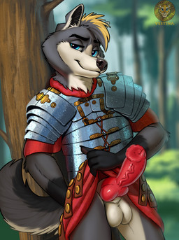 animal_genitalia animal_penis anthro armor aroused balls black_nose blue_eyes bottomless canine_genitalia canine_penis clothed clothing eyebrows fur genitals grey_body grey_fur knot knotted_penis legionary looking_at_viewer looking_pleasured lorica_(armor) lorica_segmentata male metal military military_clothing military_uniform notched_ear penis roman shirt smile smiling_at_viewer solo tail topwear tunic uniform vein veiny_penis white_body vestina feger_(feger-jager) canid canine canis domestic_dog husky mammal nordic_sled_dog spitz 2025 hi_res