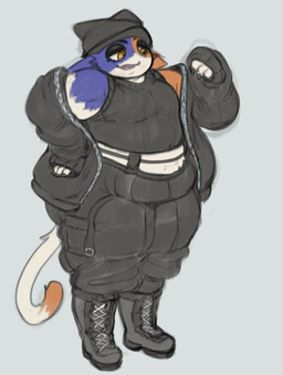anthro beanie belly belt big_belly black_beanie black_boots black_bottomwear black_clothing black_footwear black_hat black_headwear black_hoodie black_nails black_pants black_sweater black_topwear boots bottomwear breasts cat_tail claws clothing colored_nails dipstick_tail eyebrows eyelashes female finger_claws footwear fur furgonomic_headwear furgonomics grey_background half-closed_eyes hand_on_hip hat headgear headwear hoodie markings midriff multicolored_body multicolored_fur nails narrowed_eyes open_mouth orange_body orange_eyes orange_fur overweight overweight_anthro overweight_female pants purple_body purple_fur shoes simple_background small_breasts solo sweater tail tail_markings thick_thighs three-quarter_view topwear white_body white_fur khutokun epic_games fortnite meow_skulls calico_cat domestic_cat felid feline felis mammal 2025 hi_res portrait