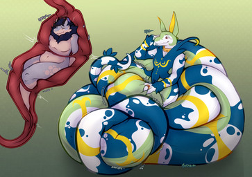 anthro apode coiling coiling_another coiling_around_body duo inside_stomach internal legless male onomatopoeia serpentine snake_pred sound_effects squeezing_belly teasing text vore makar-ro nintendo pokemon jettrax draconcopode generation_5_pokemon naga pokemon_(species) reptile scalie serperior snake absurd_res hi_res