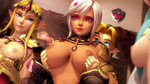 annoyed areola being_watched blonde_hair blue_hair breast_fondling breast_play breasts brown_body brown_skin clothing female fondling group hair hand_on_breast humanoid_pointy_ears hylian_shield jewelry larger_female light_body light_skin long_hair looking_at_another male nipples not_furry shield size_difference smaller_male white_hair ambrosine92 hyrule_warriors nintendo the_legend_of_zelda cia_the_dark_sorceress lana_the_white_sorceress princess_zelda young_link elf humanoid hylian 16:9 3d_(artwork) animated digital_media_(artwork) hi_res high_framerate no_sound short_playtime webm widescreen young_(lore)