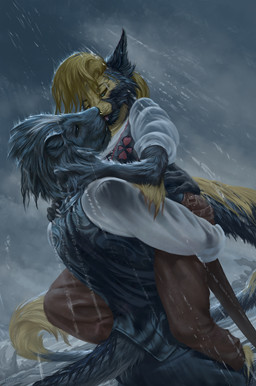 anthro duo female kissing male male/female raining conditional_dnp royz mythology dragon felid feline lion lynx mammal mythological_creature mythological_scalie pantherine scalie hi_res