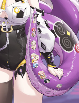 adhesive bent_leg big_breasts black_clothing black_legwear black_thigh_highs breasts clothing colored_nails faceless_character female legwear measurement nails purple_nails shirt standing tentacles thigh_highs topwear white_clothing white_shirt white_sleeves white_topwear luizhtx mihoyo zenless_zone_zero alice_thymefield astra_yao belle_(zenless_zone_zero) burnice_white ellen_joe evelyn_chevalier jane_doe_(zenless_zone_zero) ju_fufu lucia_elowen nicole_demara piper_wheel pulchra_fellini sunna_(zenless_zone_zero) ukinami_yuzuha yidhari_murphy zhao_(zenless_zone_zero) animal_humanoid aquatic aquatic_humanoid cephalopod cephalopod_humanoid humanoid mollusk mollusk_humanoid octopus_humanoid absurd_res hi_res