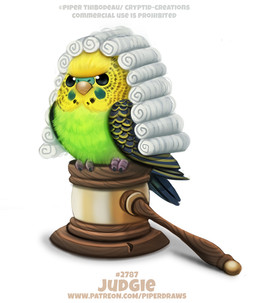 ambiguous_gender angry beady_eyes beak black_body black_eyes black_feathers copyright_symbol feathered_wings feathers feral gavel_(object) green_body green_feathers hair humor judge pun simple_background solo symbol text visual_pun white_background white_hair wig wings yellow_body yellow_feathers piper_thibodeau avian bird budgerigar loriinae parakeet parrot true_parrot digital_media_(artwork) digital_painting_(artwork) english_text painting_(artwork) url