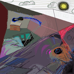anthro black_sclera blue_eyes cloud electric_guitar fur guitar male musical_instrument orange_body orange_fur plucked_string_instrument solo string_instrument sun surrealism demensa felid mammal pantherine tiger 1:1 2019 digital_media_(artwork) pixel_(artwork)