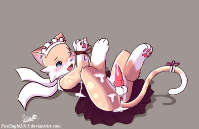 accessory balls blush bodily_fluids bound bow_(feature) bow_accessory bow_ribbon clothing cum cum_inside cum_on_body cum_on_face erection feral furgonomics genital_fluids genitals heart_symbol licking lying maid_uniform male moan penis ribbons rope scarf shadow simple_background solo string submissive submissive_male tail tail_accessory tail_bow tail_ribbon text tongue tongue_out uniform senz domestic_cat felid feline felis mammal 2016 hi_res url