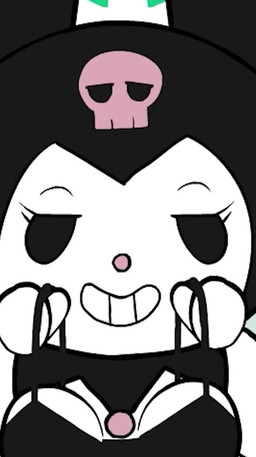 anthro bikini clothing female looking_at_viewer smile solo swimwear two-piece_swimsuit killrabs sound_warning onegai_my_melody sanrio kuromi animated hi_res long_playtime sound webm