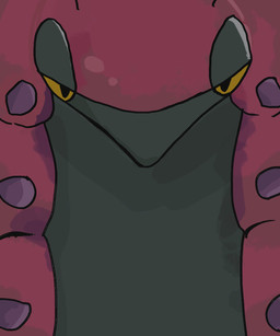 ambiguous_gender black_body close-up feral front_view lidded_eyes looking_at_viewer mouthless multicolored_body red_body solo two_tone_body yellow_sclera mebaru_545 nintendo pokemon arthropod generation_5_pokemon pokemon_(species) scolipede 2025 absurd_res colored digital_drawing_(artwork) digital_media_(artwork) headshot_portrait hi_res portrait