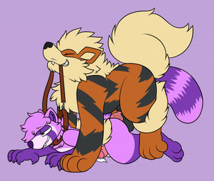 all_fours anal anal_orgasm anal_penetration anthro anthro_on_feral bestiality bodily_fluids collar cum cum_while_penetrated duo ejaculation feral genital_fluids hands-free interspecies leash leash_pull male male/male orgasm penetration pokephilia purple_background simple_background crisstail nintendo pokemon zaheer_(character) arcanine canid canine generation_1_pokemon mammal pokemon_(species) procyonid raccoon