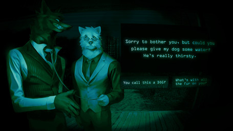 accessory anthro bdsm bottomwear brown_body brown_fur building clothing collar collared_shirt dialogue dress_shirt duo eyewear fur glasses grin hands_together horror_(theme) larger_anthro larger_male leash looking_at_viewer male male/male necktie night pants petplay roleplay shirt size_difference smaller_anthro smaller_male smile standing teeth text topwear vest white_body white_fur luoluokun no_i'm_not_a_human moth_(luoluokun) canid canine mammal 16:9 english_text hi_res widescreen