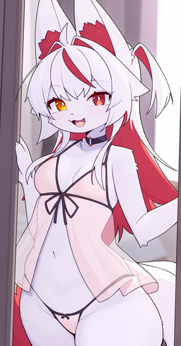 anthro biped blush bottomwear bra breasts claws clothed clothed_anthro clothed_female clothing female fingers front_view fully_clothed fully_clothed_anthro fur hair inside looking_at_viewer navel panties smile solo standing tail teeth tongue topwear underwear devil-vox canid canine fox mammal 2026 digital_drawing_(artwork) digital_media_(artwork) hi_res