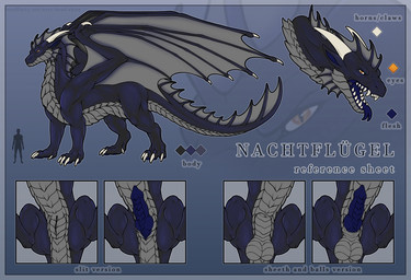 animal_genitalia balls belly cloacal_penis dark_body erection feral frill_(anatomy) front_view fully_sheathed genitals knot knotted_penis long_tail male male_feral open_mouth penis quadruped sheath side_view tail tail_frill text dead.akira european_mythology mythology dragon mythological_creature mythological_scalie scalie western_dragon english_text model_sheet portrait