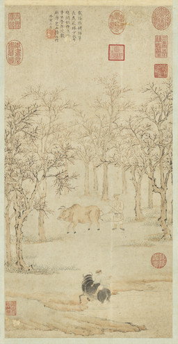 2_horns ambiguous_feral ambiguous_gender asian_clothing biped chinese_clothing clothed clothed_human clothed_male clothing cloven_hooves detailed_background east_asian_clothing facial_hair feral forest_background grass group hair hanfu hat headgear headwear holding_leash holding_object hooves horn humanoid_hands lake leash male male_human mustache outside partially_submerged plant quadruped riding robe standing straw_hat tail tail_tuft text tree tuft unguligrade water lu_zhi bovid bovine cattle human mammal 1563 16th_century absurd_res ancient_art chinese_text hi_res huge_filesize painting_(artwork) traditional_media_(artwork) traditional_painting_(artwork) translation_request