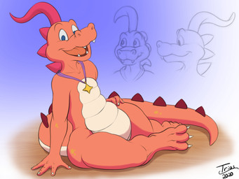 adolescent anthro curvy_figure disability jewelry male sitting solo tail young trias dragon_tales mythology pbs lorca_(dragon_tales) dragon mythological_creature mythological_scalie scalie 4:3 colored_sketch sketch