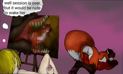 anthro female feral male masturbation sleeping text vore knotalot twokinds eric_vaughan laura_(twokinds) humanoid keidran 5:3 english_text hi_res painting_(artwork)