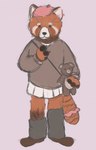 accessory anthro clothing female flipfloof fur fur_markings leg_warmers legwear markings plushie red_body red_fur scrunchie solo whiskers ailurid bear mammal red_panda