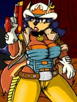 anthro belt belt_buckle big_breasts blaster breasts buckle clothing cosplay cowboy_hat crossover_cosplay female gloves handwear hat headgear headwear law_enforcement neckwear solo xxtheoneguyxx bravestarr filmation sly_cooper_(series) sony_corporation sony_interactive_entertainment sucker_punch_productions carmelita_fox marshall_bravestarr canid canine fox mammal 2020 3:4 crossover hi_res