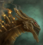 ambiguous_gender brass fangs feral fire red_eyes smoke solo teeth aestheticmachine mythology dragon mythological_creature mythological_scalie scalie 2009 bust_portrait portrait