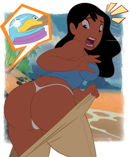 ambiguous_gender assisted_exposure beach beak big_butt black_hair bottomwear bottomwear_pull brown_eyes butt camel_toe clothing clothing_pull duo eyebrows female female_human hair human_focus looking_down not_furry_focus on_model open_mouth pants pants_pull pantsing raised_inner_eyebrows screencap screencap_background seaside shocked solo_focus thong underwear yellow_beak grimphantom disney lilo_and_stitch stitch! lorider_(stitch!) nani_pelekai alien experiment_(lilo_and_stitch) human mammal absurd_res digital_media_(artwork) hi_res