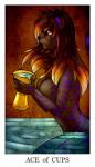 ace_of_cups_(tarot) anthro black_body black_fur blonde_hair breasts brown_hair card card_template cleavage clothed clothing container cup cups_(tarot) domestic_cat felid feline felis female feralise fortune_telling fur hair mammal minor_arcana multicolored_hair nite_(nitetigrezz) nude purple_body purple_fur solo tarot tarot_card water yellow_eyes
