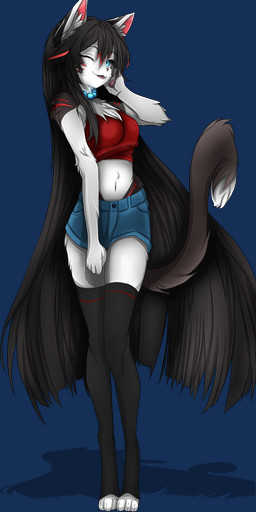 bottomwear cheeky clothing crop_top fantasy female hair legwear long_hair magic pose shirt shorts shy solo standing suggestive teasing thigh_highs topwear snowiefeather tsuki_(rhinyan) felid feline mammal alpha_channel digital_media_(artwork) hi_res pinup