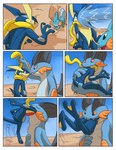 2015 2_toes 3_fingers ambiguous_gender anthro anthro_prey blue_body blue_sky bodily_fluids comic dripping dweet-tea eyes_closed feet fingers forced generation_3_pokemon generation_6_pokemon gradient_background greninja group hand_on_another's_back hand_on_another's_butt hand_on_belly hand_on_butt hand_on_own_belly head_first head_in_mouth hi_res holding_character in_mouth in_throat larger_pred looking_at_another male male/ambiguous motion_lines mudkip narrowed_eyes neck_bulge nintendo nonine oral_vore partially_inside pokemon pokemon_(species) pushing_in rock scared simple_background sky smaller_prey smug struggling swallowing swampert sweat sweatdrop toes tongue vore water watermark yellow_tongue