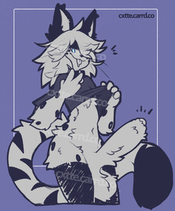 anthro big_penis big_tail blue_eyes bodily_fluids chest_tuft clothed clothing clothing_lift collar drooling emanata erection femboy fluffy fluffy_foreskin fluffy_penis fluffy_tail furry_foreskin furry_penis genitals humanoid_genitalia humanoid_penis legwear looking_at_viewer male male_anthro navel penis purple_background saliva shirt shirt_lift simple_background solo standing tail thigh_highs topwear tuft whiskers caeleste niles_(caeleste) felid feline mammal serval 2025 hi_res restricted_palette