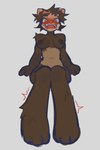 anthro areola biped blush breasts brown_areola brown_body brown_hair embarrassed female female_anthro fur hair navel nipples nude_anthro paws solo teeth plutodile domestic_ferret mammal mustelid musteline true_musteline weasel 2:3 absurd_res full-length_portrait hi_res portrait