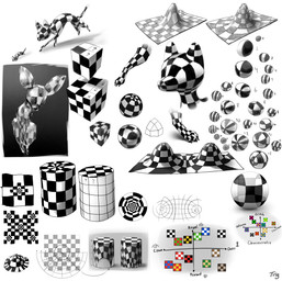 ambiguous_gender chasing checkered claws cube_(object) feral paws question_mark sphere surrealism text toe_claws trigaroo felid feline mammal mouse murid murine rodent digital_media_(artwork) english_text hi_res