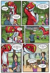 2020 alradeck amber_faegal brown_hair caelum_sky caleum_sky clothed clothing comic conditional_dnp day detailed_background digital_media_(artwork) dinosaur english_text female grass group hair human katherine_faegal mammal neri_(caelum_sky) open_mouth outside plant reptile scalie sky smile teeth text tongue trio trio_in_panel