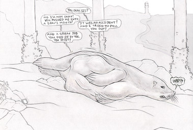 abdominal_bulge ambiguous_gender asking asking_another asking_for_status beach bodily_noises burping derived_sound_effect dialogue electronics feral linked_speech_bubble looking_back multiple_prey offscreen_character onomatopoeia outside phone question sea seaside solo sound_effects species_in_dialogue speech_bubble talking_to_another text vore water yes-no_question strega aquatic mammal pinniped sea_lion english_text hi_res sketch traditional_media_(artwork) sibling_(lore)