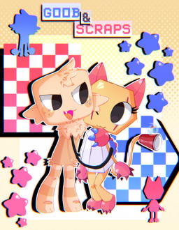 ;3 >:d abstract_background blue_paws blush blush_stickers cheek_tuft chest_tuft claws clothed clothing container cup disposable_cup dress duo eye_markings eyelashes facial_tuft female freckled_face freckles fur head_tuft hip_tuft hug long_arms male markings multicolored_claws multicolored_freckles multicolored_paws neck_tuft not_furry nude one_eye_closed rectangular_head red_claws red_ears red_paws side_hug striped_legs tail tan_body tan_fur text tuft white_clothing white_dress yellow_body rainboweevee blushcrunch_studio dandy's_world roblox goob_(dandy's_world) scraps_(dandy's_world) animate_inanimate felid feline humanoid mammal toon_(dandy's_world) digital_media_(artwork) hi_res brother_(lore) brother_and_sister_(lore) sibling_(lore) sister_(lore)